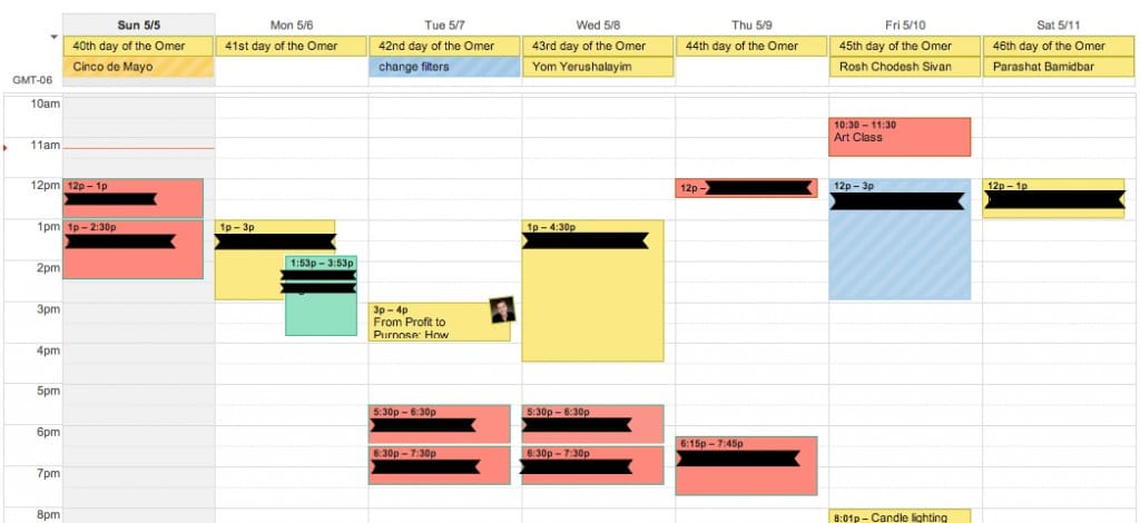 The Redacted Version of my Master Calendar