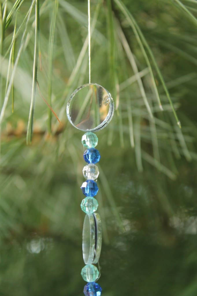 bead and mirror chain for sukkah - close up