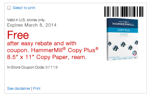 Free Paper at Staples