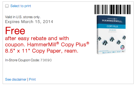 FREE paper  at Staples