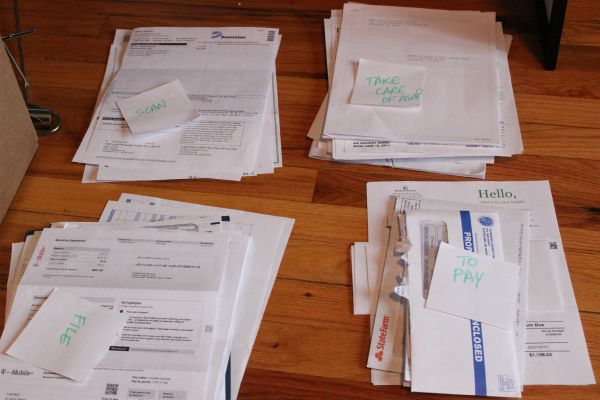 Sorting the paper into piles