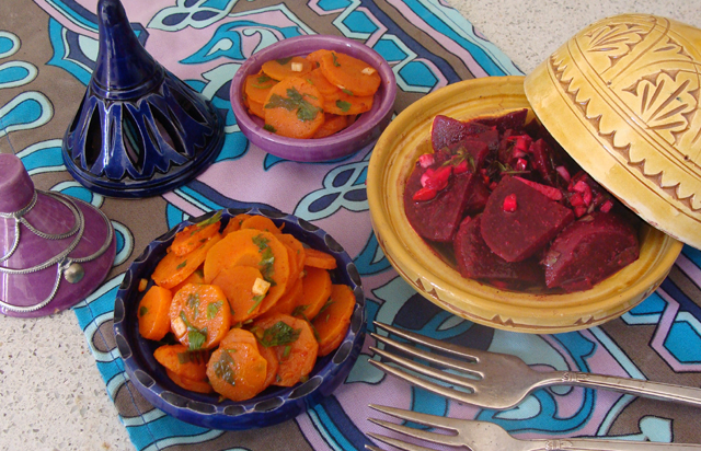 moroccan carrot salad and moroccan beet salad