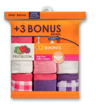 Target  Fruit of the Loom Girls' Underwear 12-Pack - $4.30