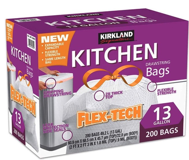 Kirkland Signature Drawstring Kitchen Trash Bags - 13 Gallon — Just 7 ...