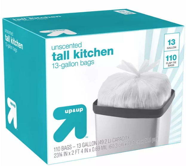 Target  Up&Up 13-Gallon Tall Kitchen Flap-Tie Trash Bags (110-Count) -  $8.99