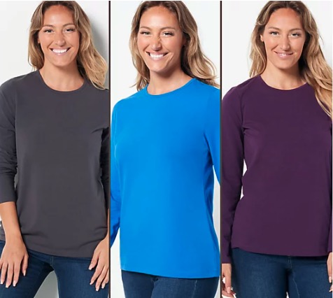 QVC  Denim & Co. Essentials Perfect Jersey Long-Sleeve Top 3-Pack