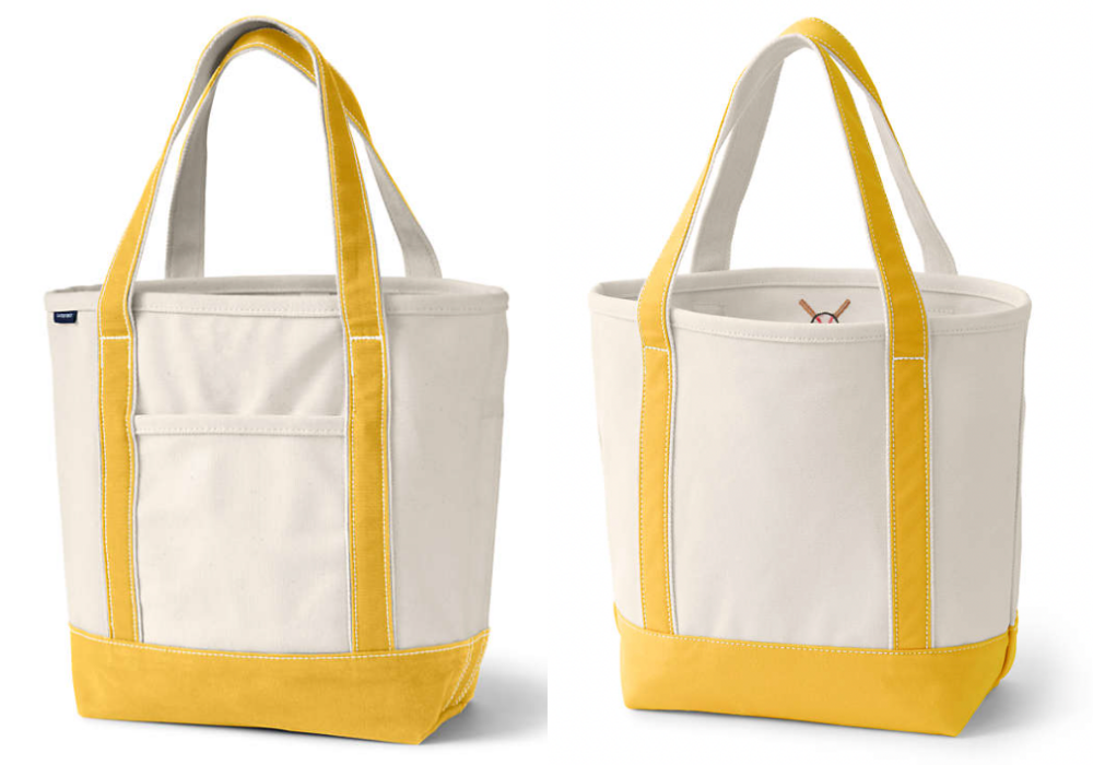 lands End canvas boat bag/tote 5insert pockets yellow stripe embroidered WB  logo